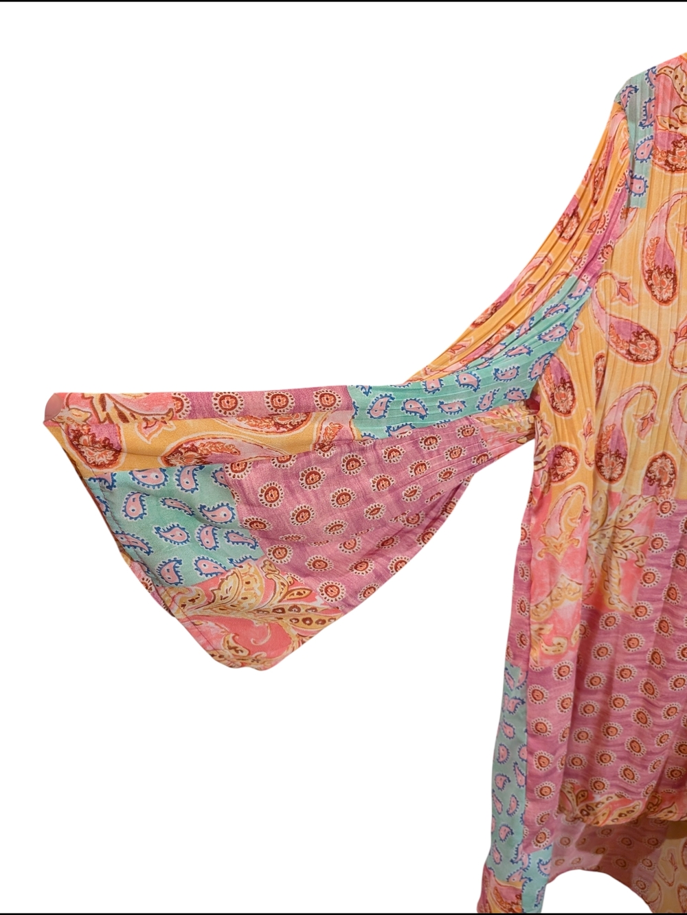 Lightweight Paisley Patchwork Button-Front Blouse - Pink & Yellow - Picture 4 of 5